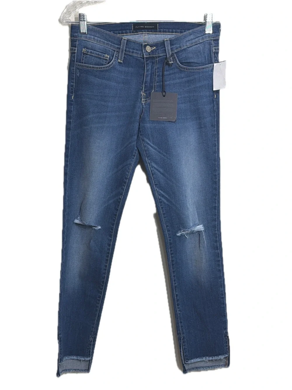 Flying Monkey Mid Rise Straight Stretch Distressed Jeans